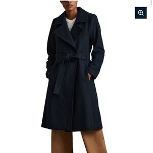 NWT! Black Reiss Rae Belted Mid-Length Wool and Cashmere Blend Coat  (Size 0)